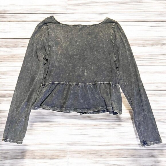 Roxy Womens Long-Sleeve Washed Blue Peplum Top Size S Cotton Blend - Picture 4 of 4